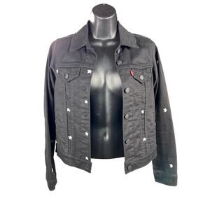 Levi Strauss Women’s Black Denim Trucker Jacket with White Stars XS